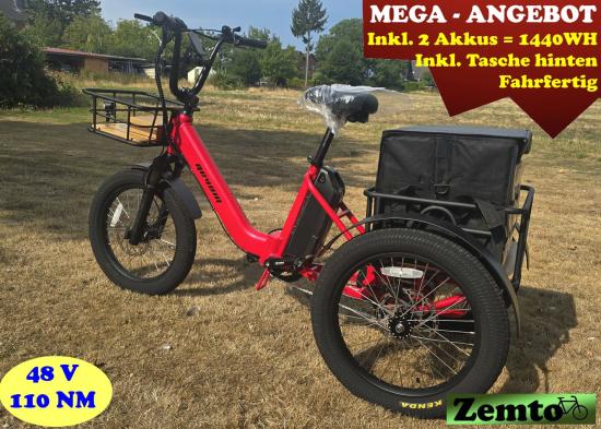 ANGEBOT: Elektro Dreirad Zemto-Mover T1, 2 x Akkus je 720WH, rot oder schwarz